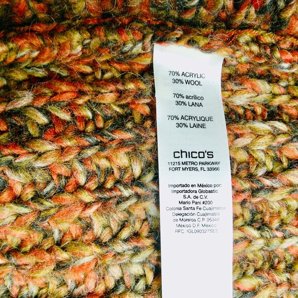 CHICO'S WOMENS ORANGE MULTICOLOR CROCHET SHORT SLEEVE WOOL BLEND CARDIGAN. OS - Picture 5 of 5